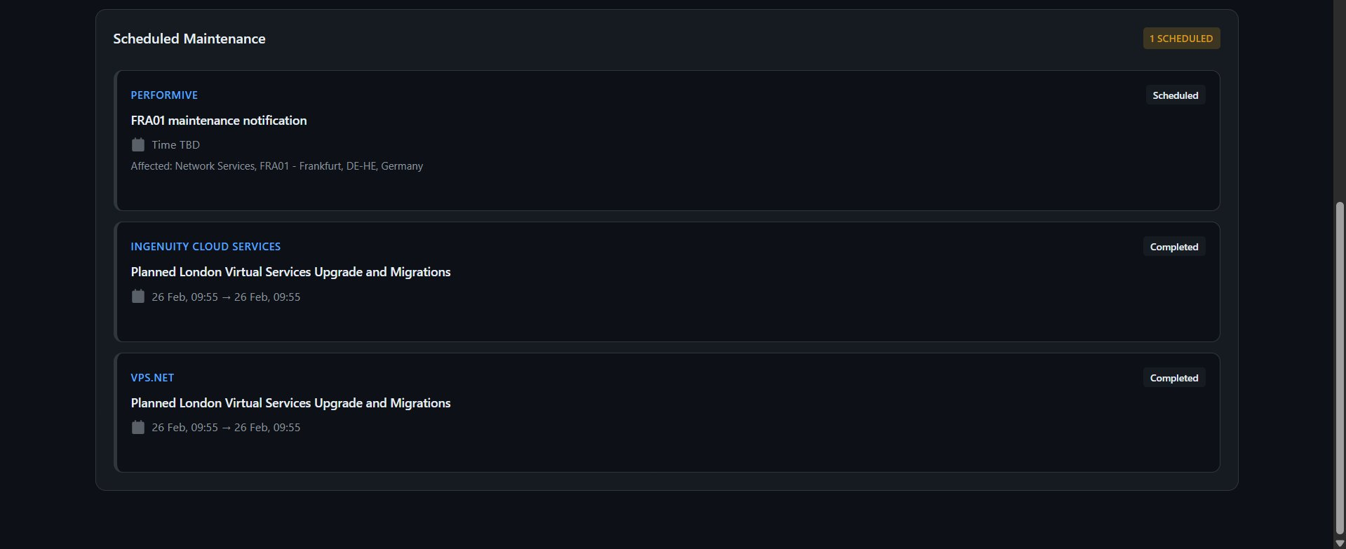Scheduled maintenance tracker