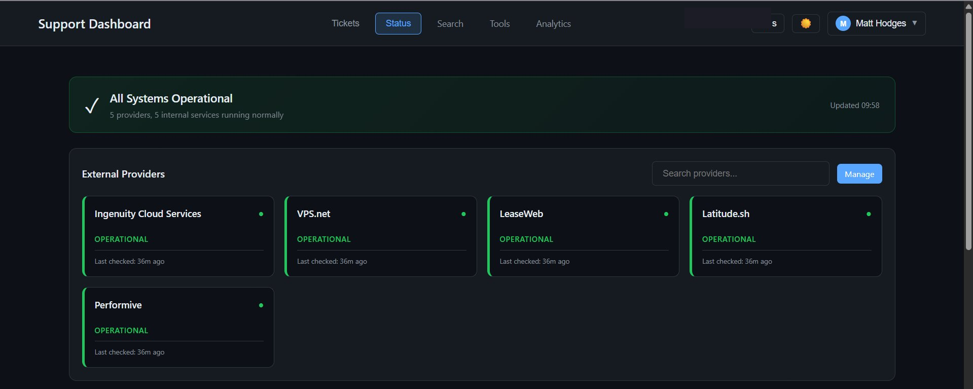 Provider status aggregation page